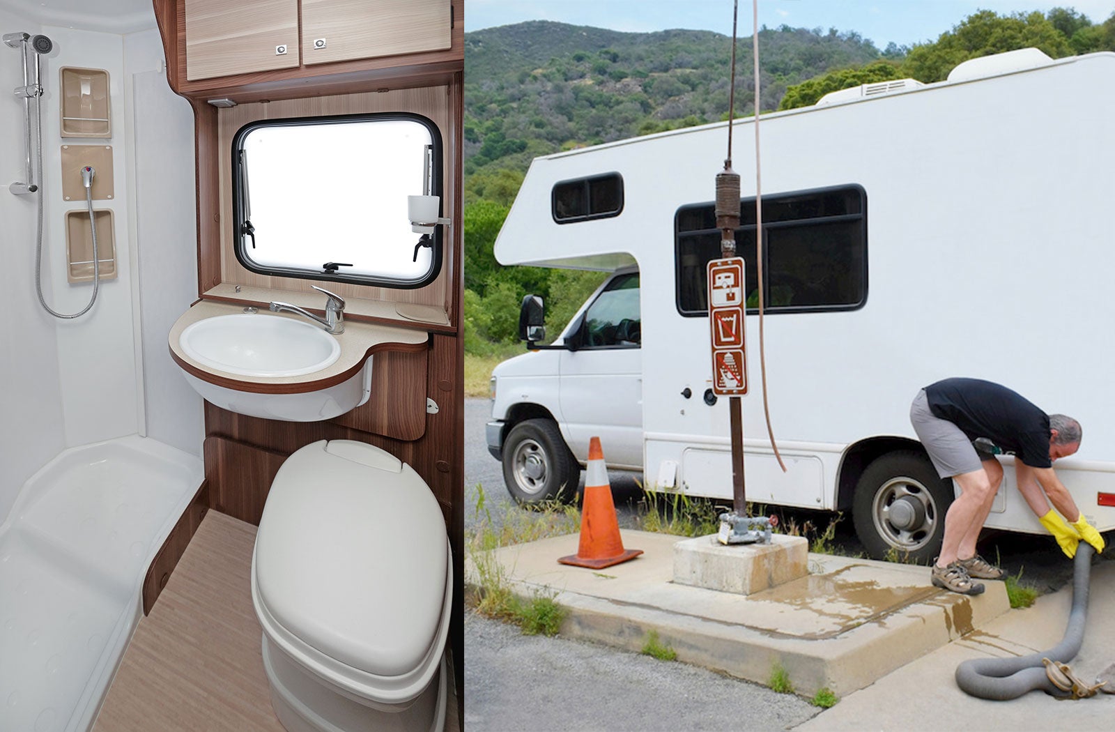 Portable RV/camper toilet and holding tank setup in Cuyahoga Falls, Ohio
