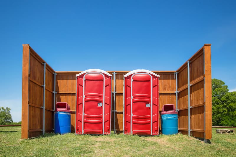 Short-term porta potty units staged for delivery in Cuyahoga Falls, Ohio